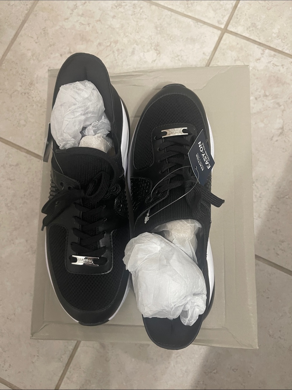 Kenneth Cole Reaction Black Mesh Athletic Sneakers with White Sole